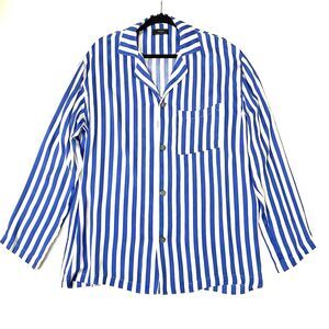 ZARA Womens Shirt Blouse Large L Blue White Striped Viscose